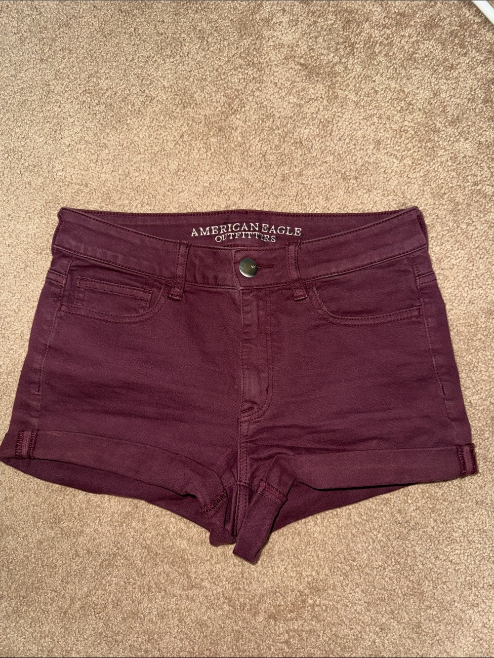 American Eagle Outfitters Women's Plum-Colored High-Rise Denim Shorts
